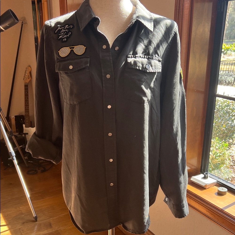 Womans army green Button-Up Shirt